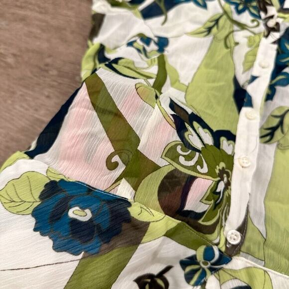 Worthington Women's Size 8 Y2K Babydoll Top‎ Blouse Green Floral 70s Print Sheer - Picture 4 of 8